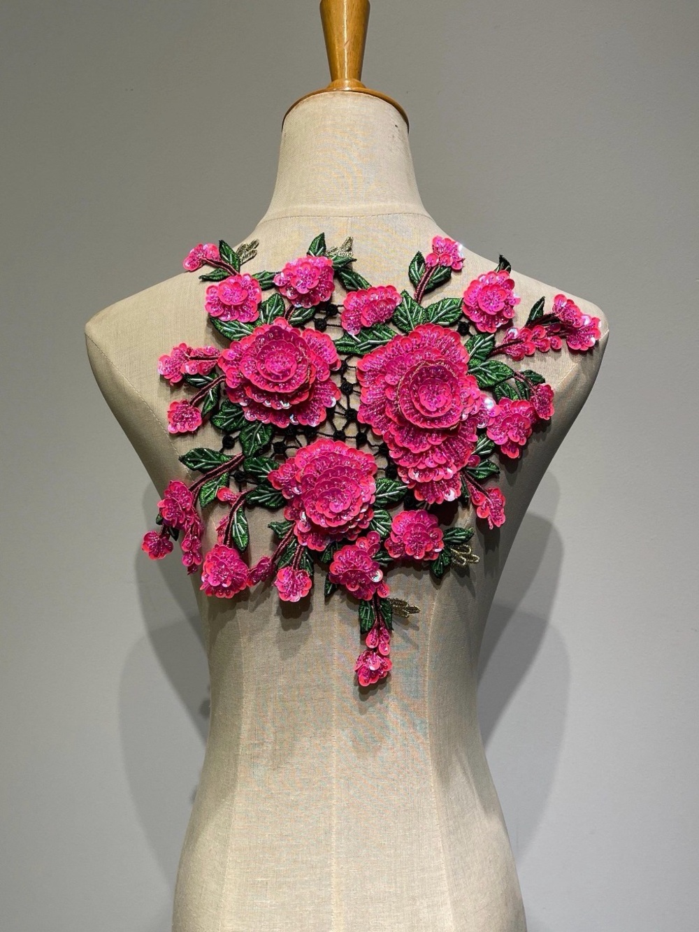 Hot Pink Floral Appliqué Patch - Large Embroidered Roses